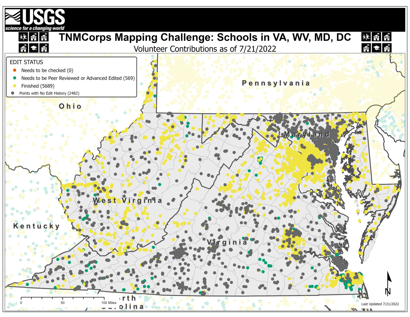 TNMCorps Mapping Challenge: Schools with No Edit History in Virginia, West Virginia, Maryland, and D.C.  (07/21/2022) 