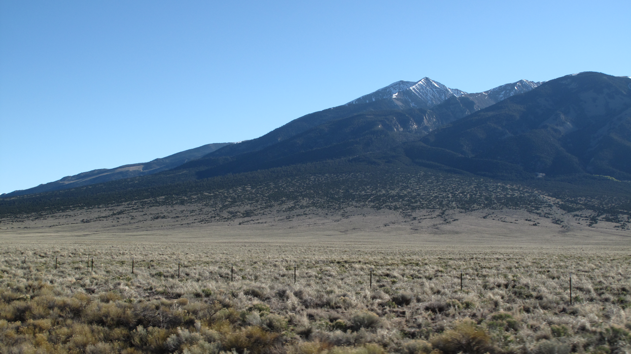 Blanca Peak, CO: Looking up at an alluvial fan and glacial moraine sourced from an alpine catchment.