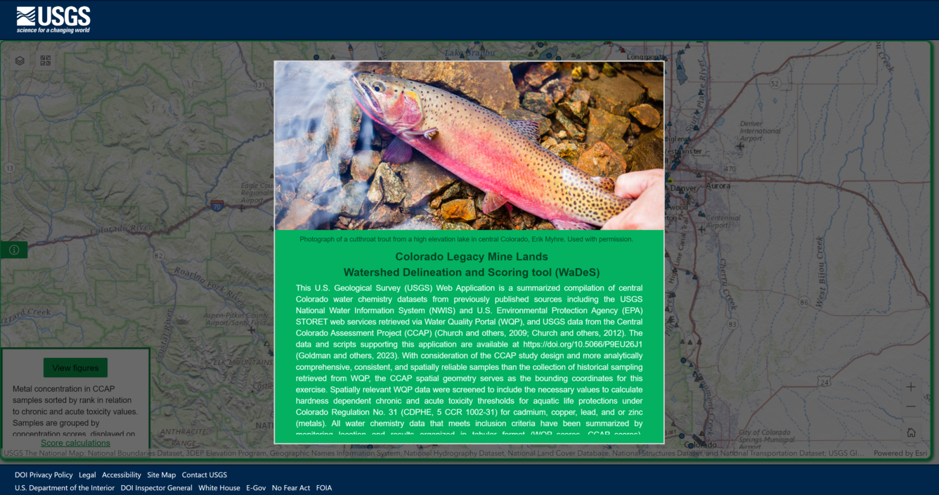 Screenshot of web application showing picture of fish against map background