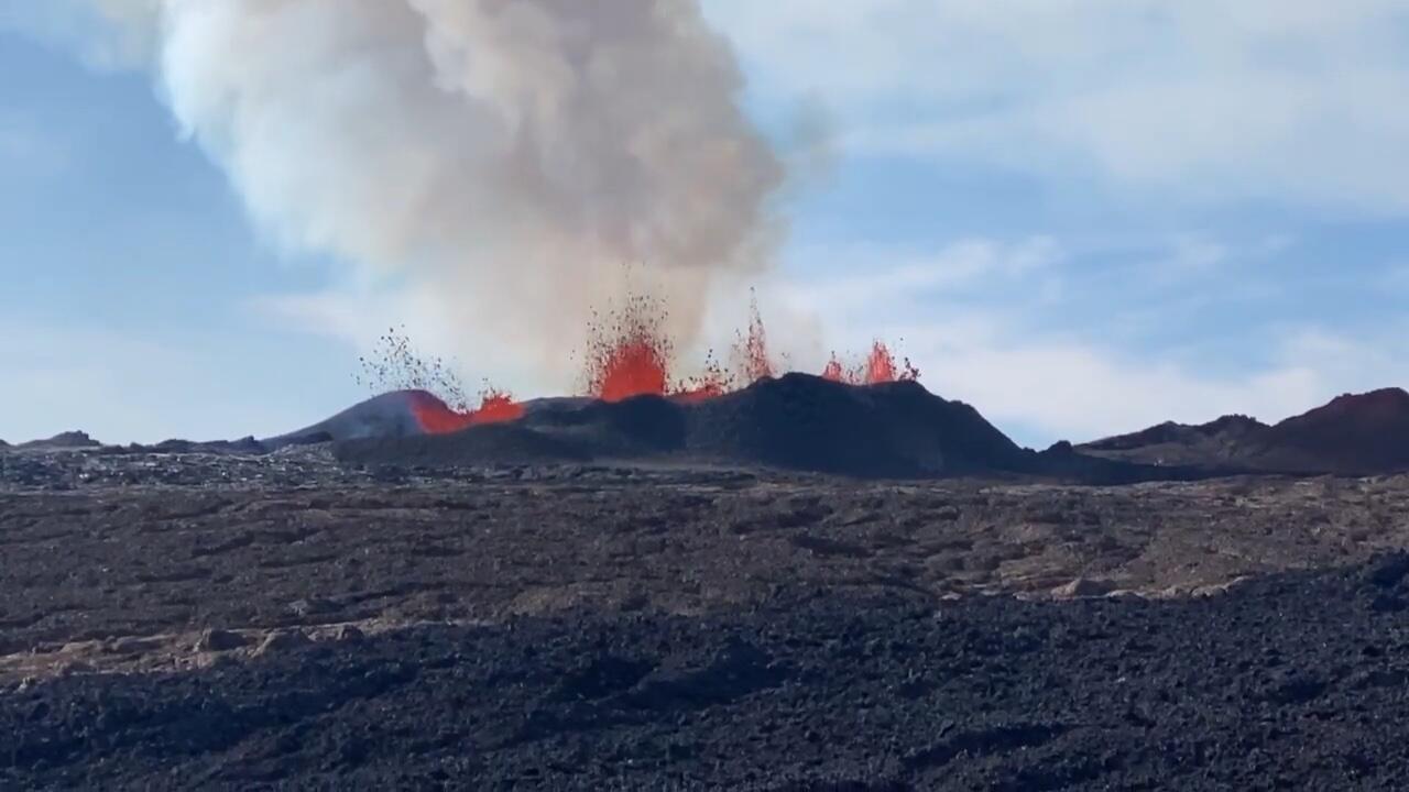 Lava erupting from fissure