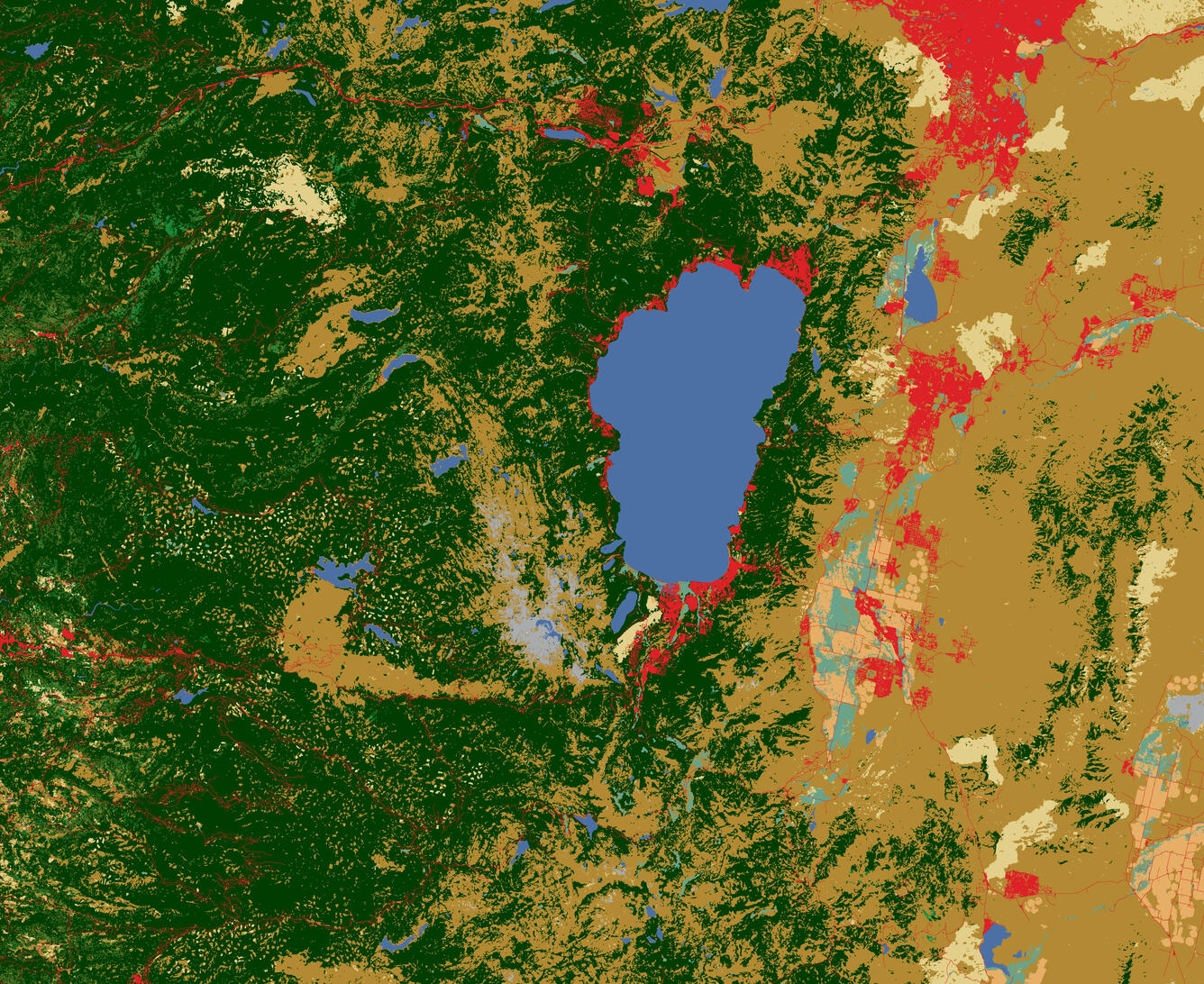 Lake Tahoe map, color, from North American Land Change Monitoring System 2010