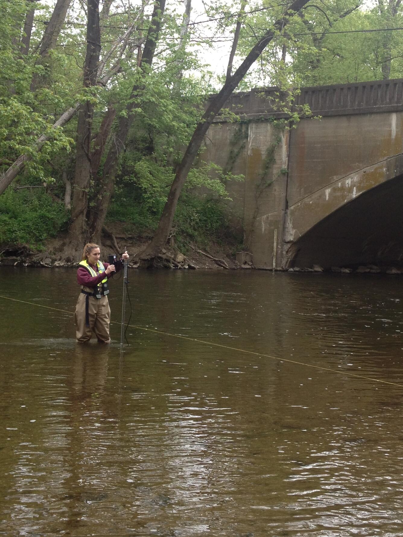 USGS Personnel wading across a river