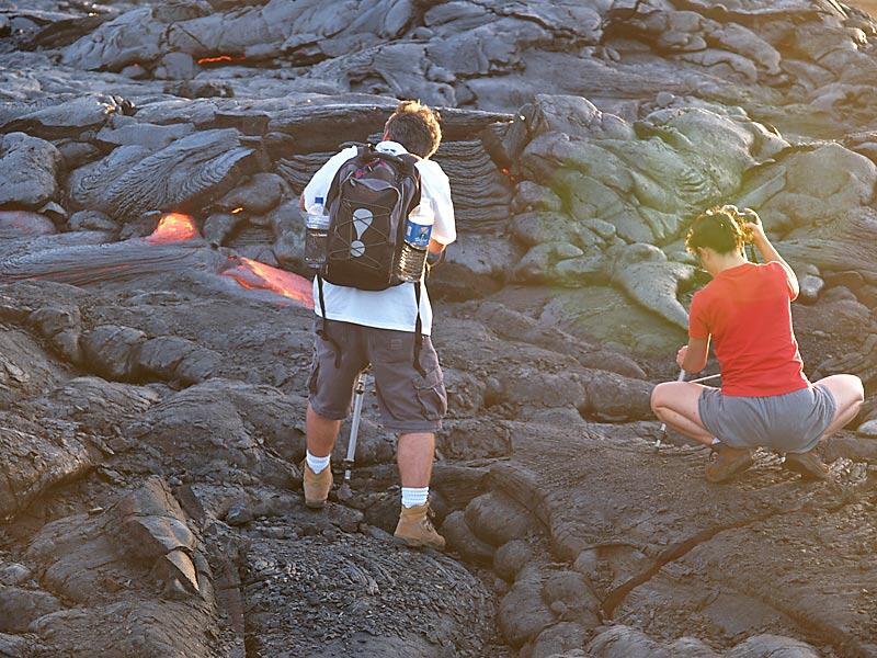 This is a photo of visitors photographing lava along west side of west prong of Banana flow.