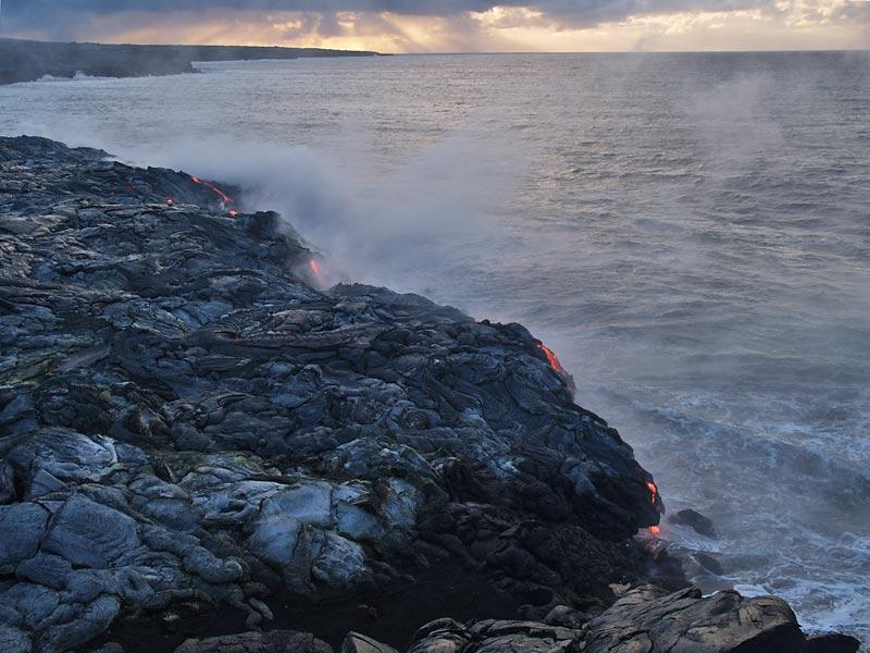 This is a photo of several streams of lava preparing to fall off Wilipe`a delta.