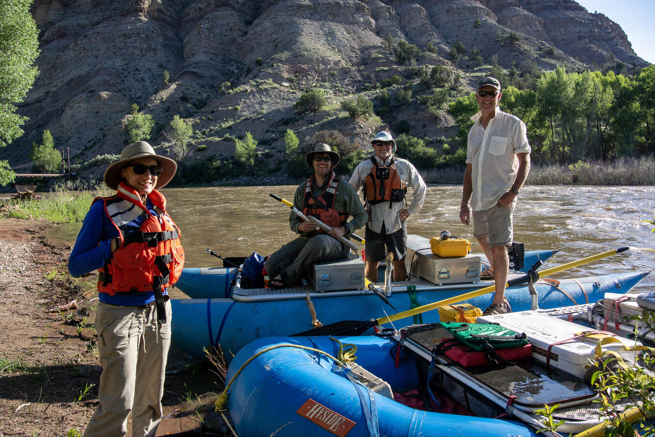 Research vessels with the mobile hydrophone systems collecting acoustic data along the upper Colorado River