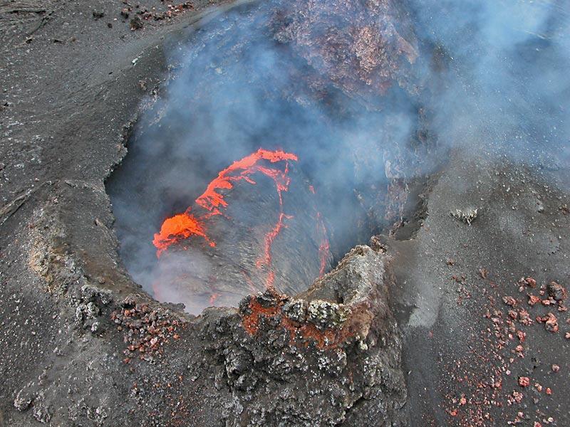 This is a photo of a churning lava pond in crater at East Pond Vent.