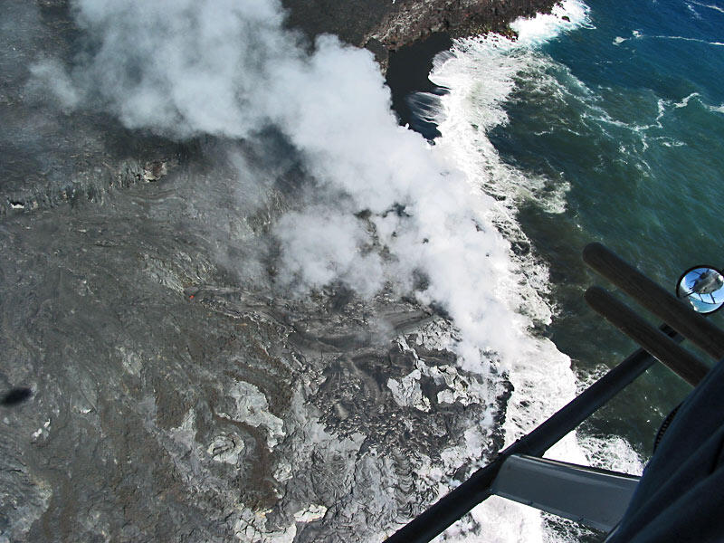 This is a photo of old and new lava deltas at Lae`apuki.