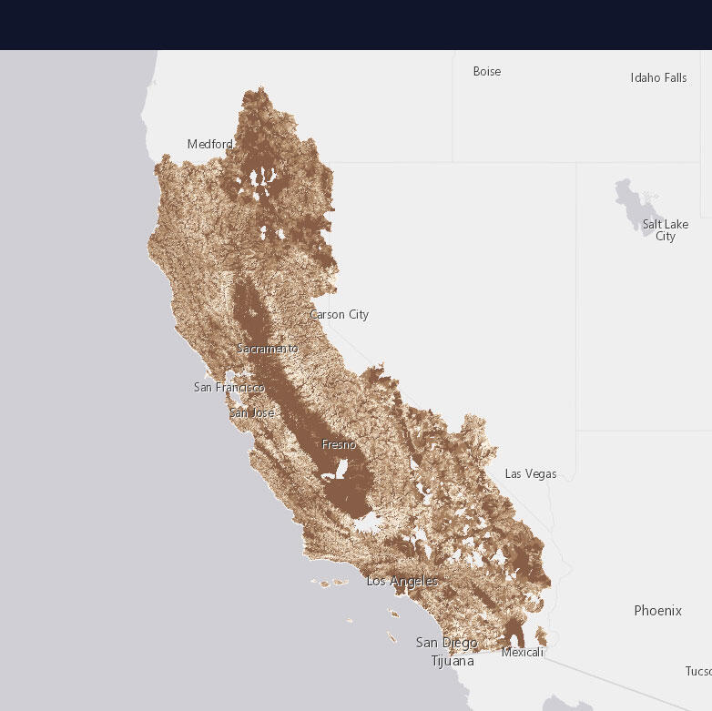 Shaded area map of total phosphorus levels in California