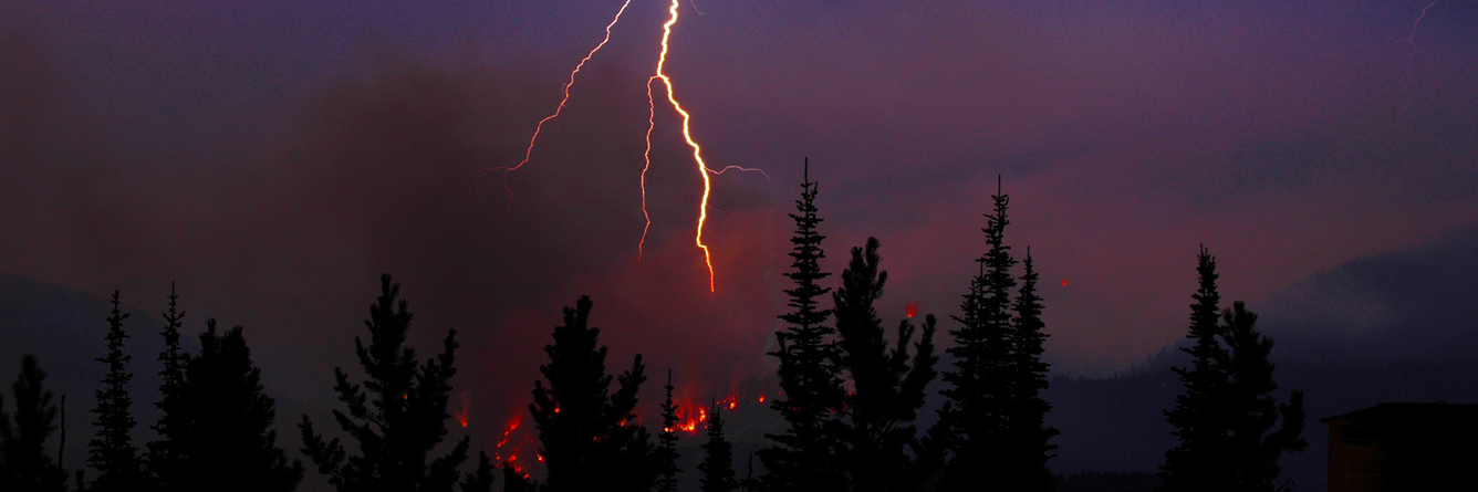 Lightning storm over the Beaverjack Fire seen from Hells Half Lookout on the Bitterroot National Forest, ID