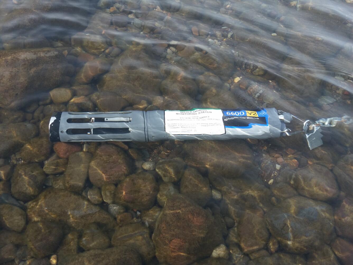 Data collection sonde in the swash zone at Lake Tahoe