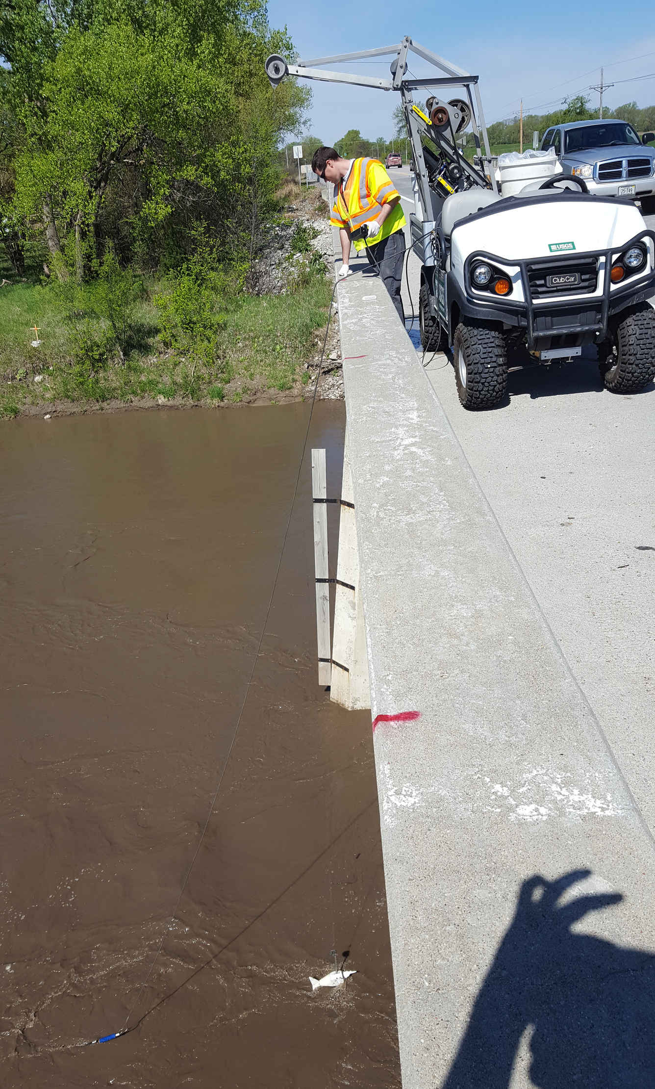 Collecting water-quality samples from a bridge in Nebraska