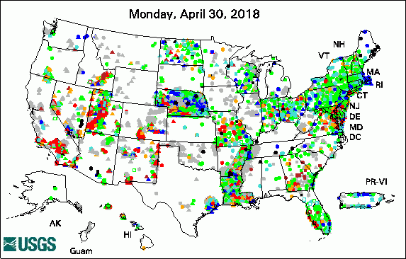 Snapshot of water-level statistics in the network for May 2018