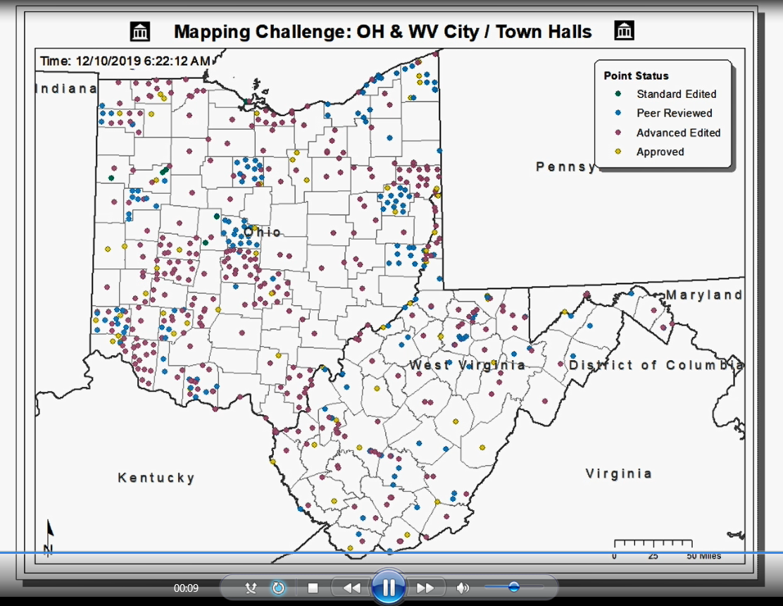 TNMCorps Mapping Challenge: Timelapse of City/Town Halls in OH & WV
