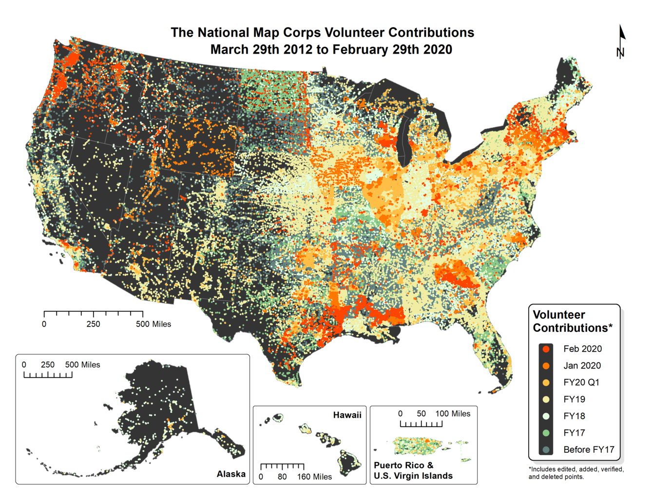 TNMCorps Status Map: Volunteer Contributions through February 2020