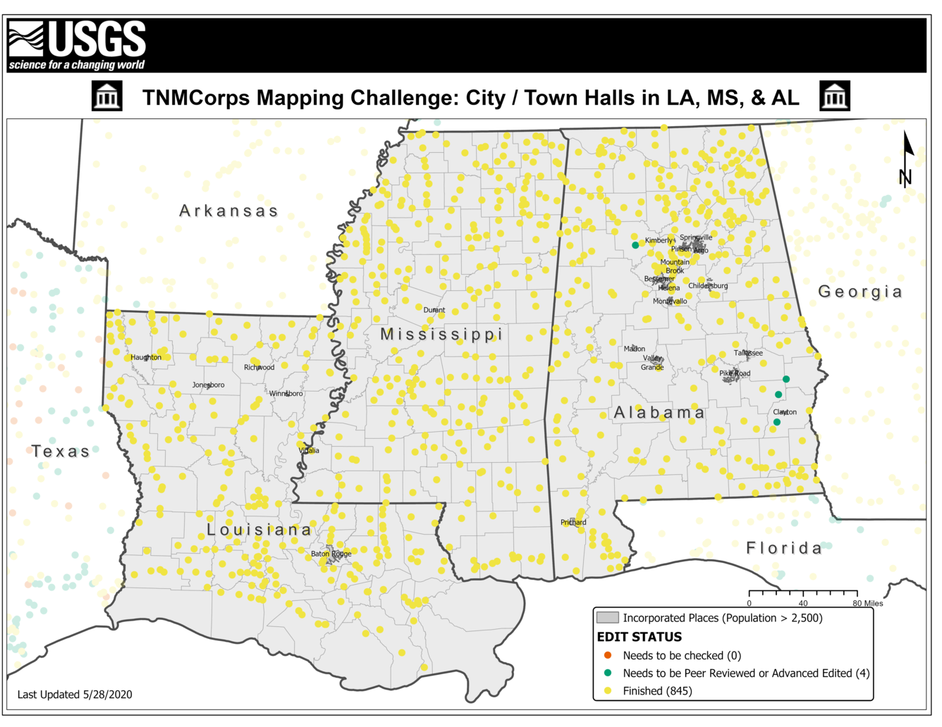 TNMCorps Mapping Challenge: City/Town Halls in LA, MS & AL (w/ IncorporatedPl)