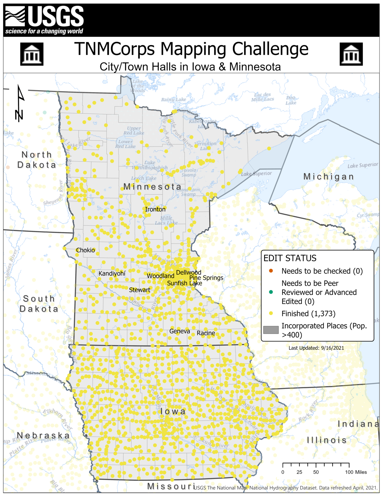 TNMCorps Mapping Challenge: City/Town Halls in IA, MN wIncPl