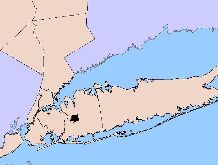 colored map of Long Island with a black spot for study area