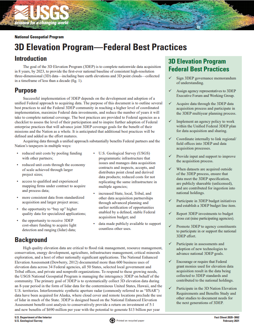 3DEP Federal Best Practices Factsheet