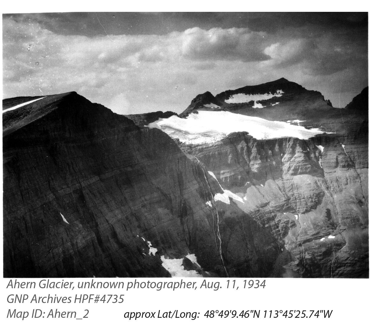 Ahern Glacier in Glacier National Park, circa 1934.  Image 3 of 6