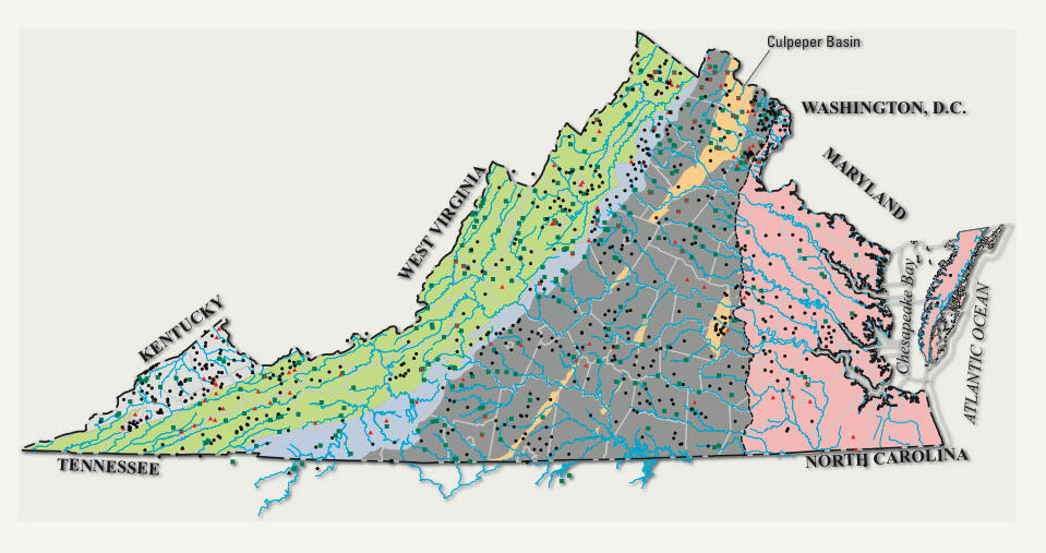 A map of Virginia Low-Flow monitoring sites
