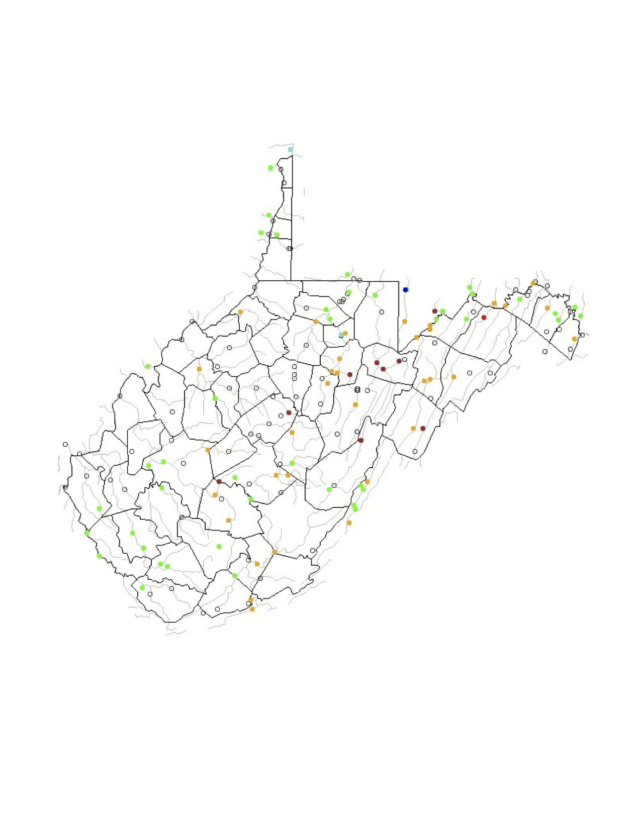 West Virginia State Map Showing Streamgage Locations