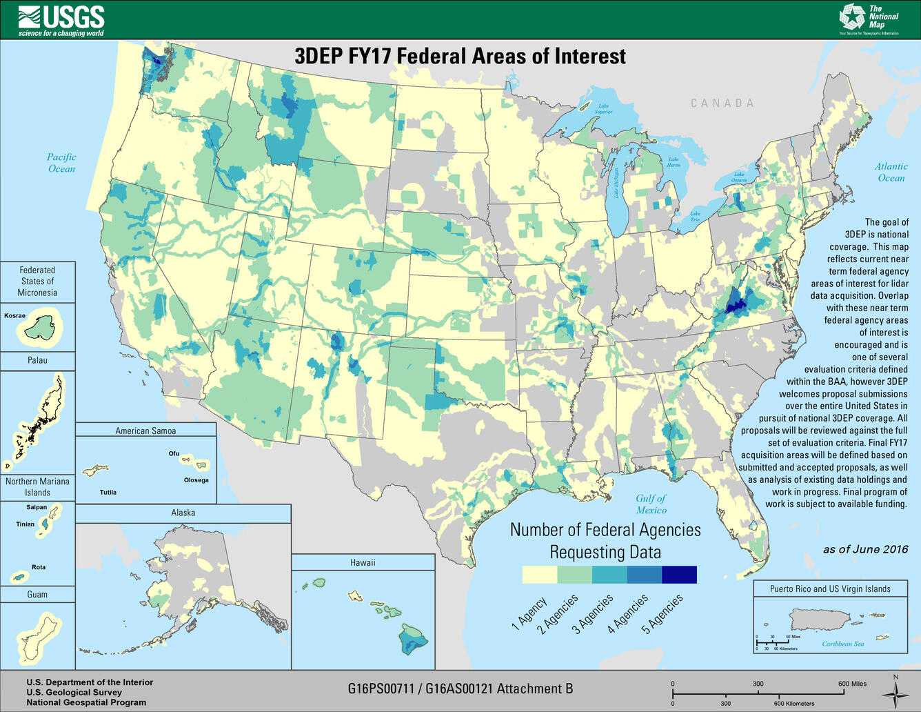 Map showing 3DEP FY17 Federal Areas of Interest
