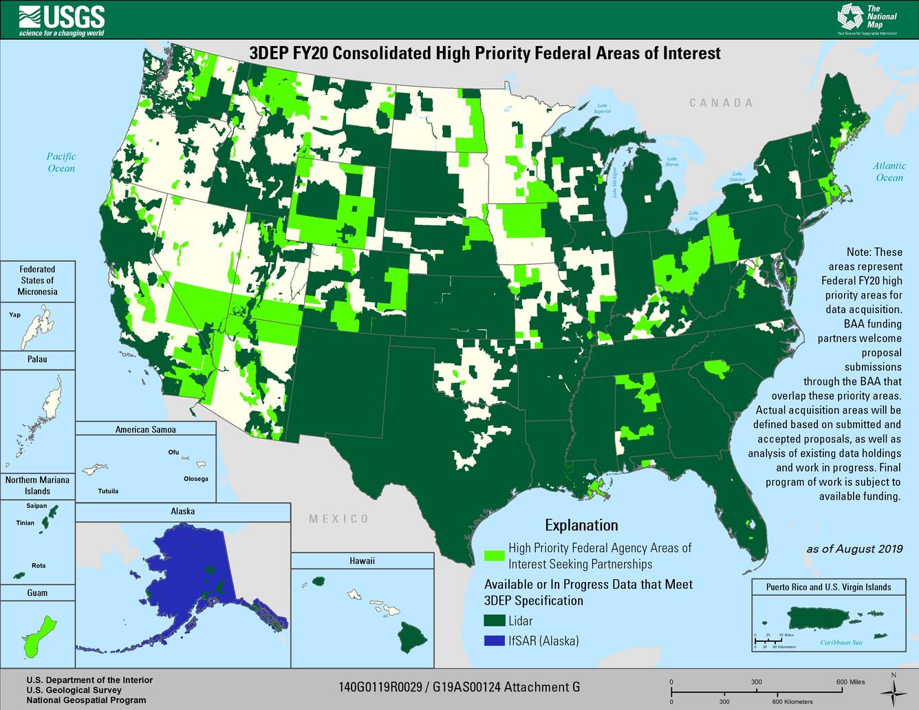 3DEP FY20 Federal Priority Areas of Interest Map