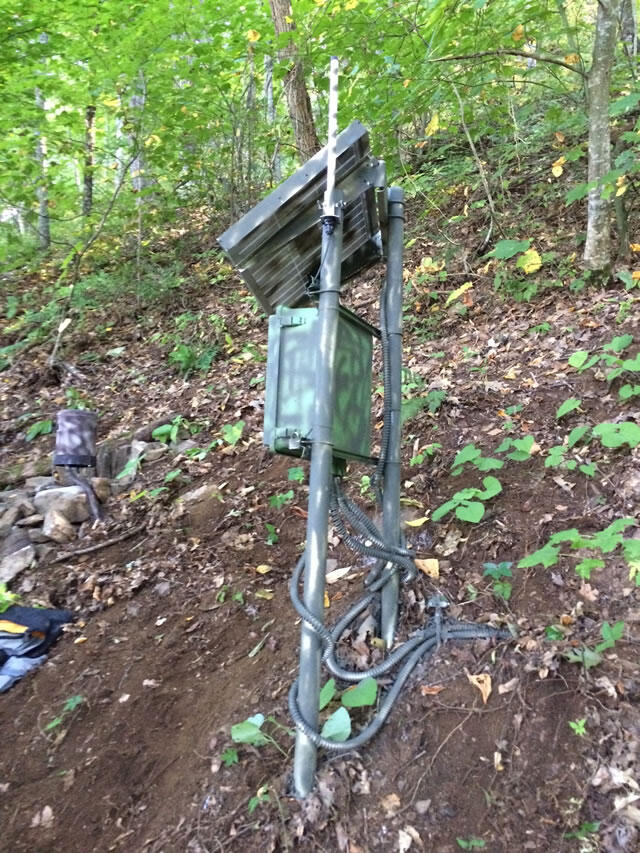 Solar powered instruments installed in Bent Creek Experimental Forest to help determine what is controlling the landslide