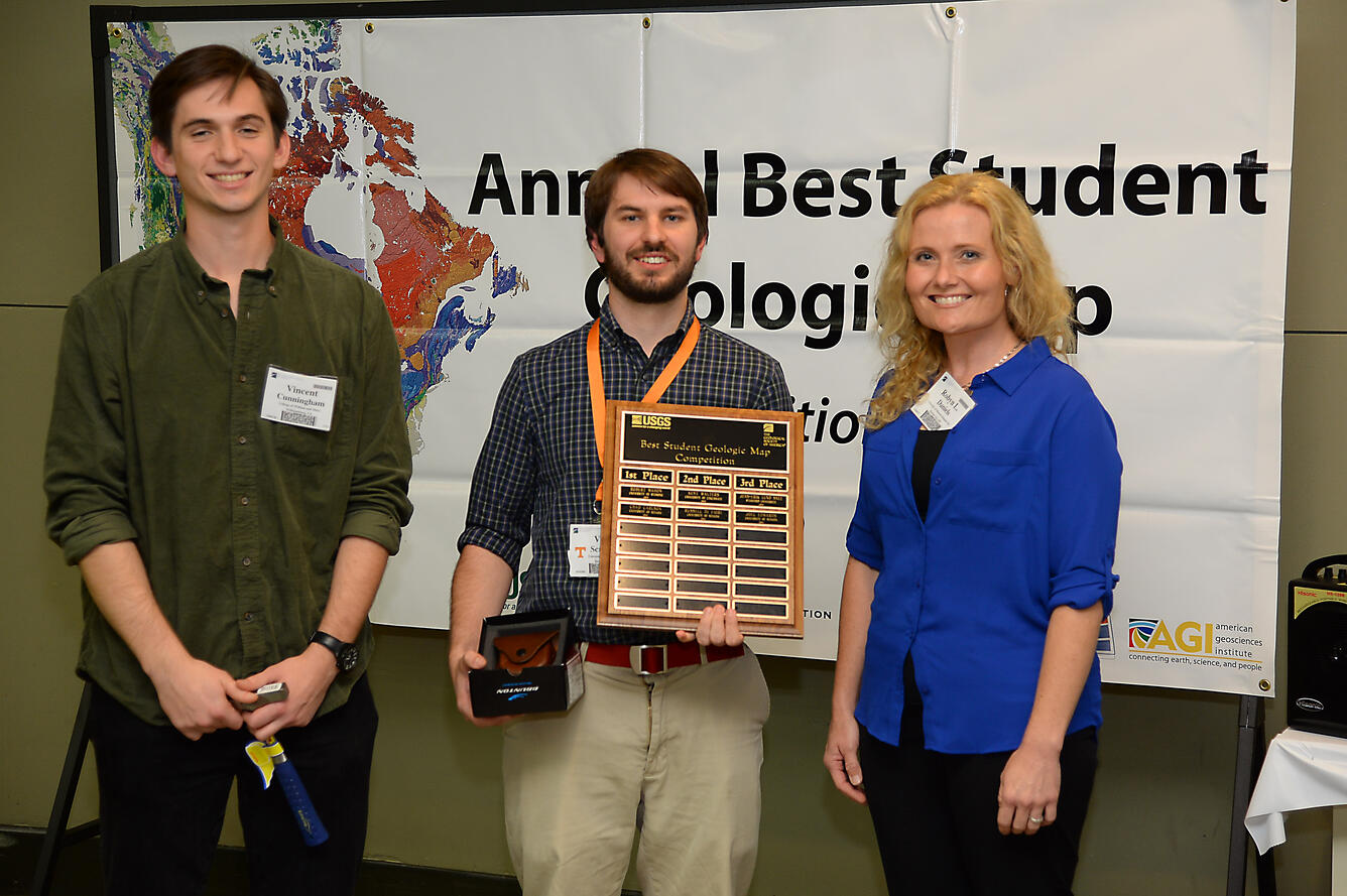 Best Student Geologic Map Competition winners from 2015 posing with awards.