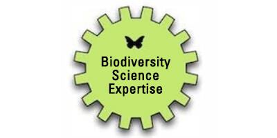 Lime colored gear with text that reads Biodiversity Science Expertise