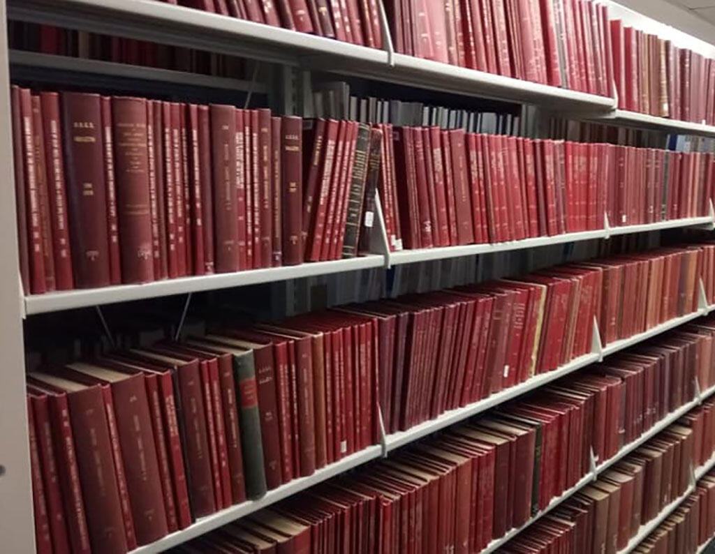 Bookshelves filled with USGS bulletins
