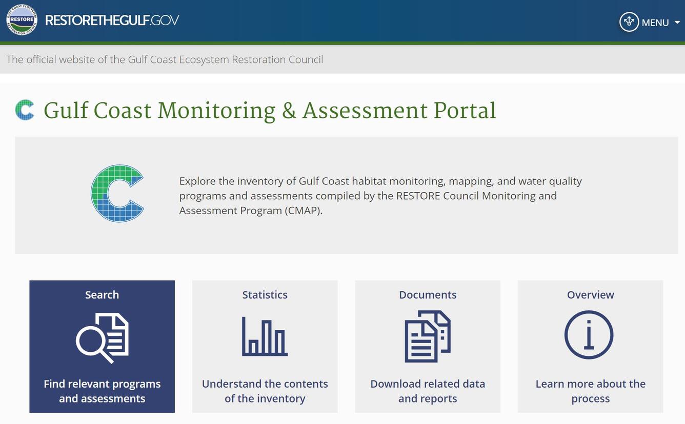 Gulf Coast Monitoring and Assessment Program (CMAP) Screenshot