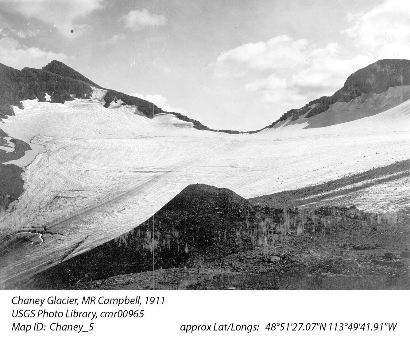 Chaney Glacier in Glacier National Park, circa 1911.  Image 5 of 6.