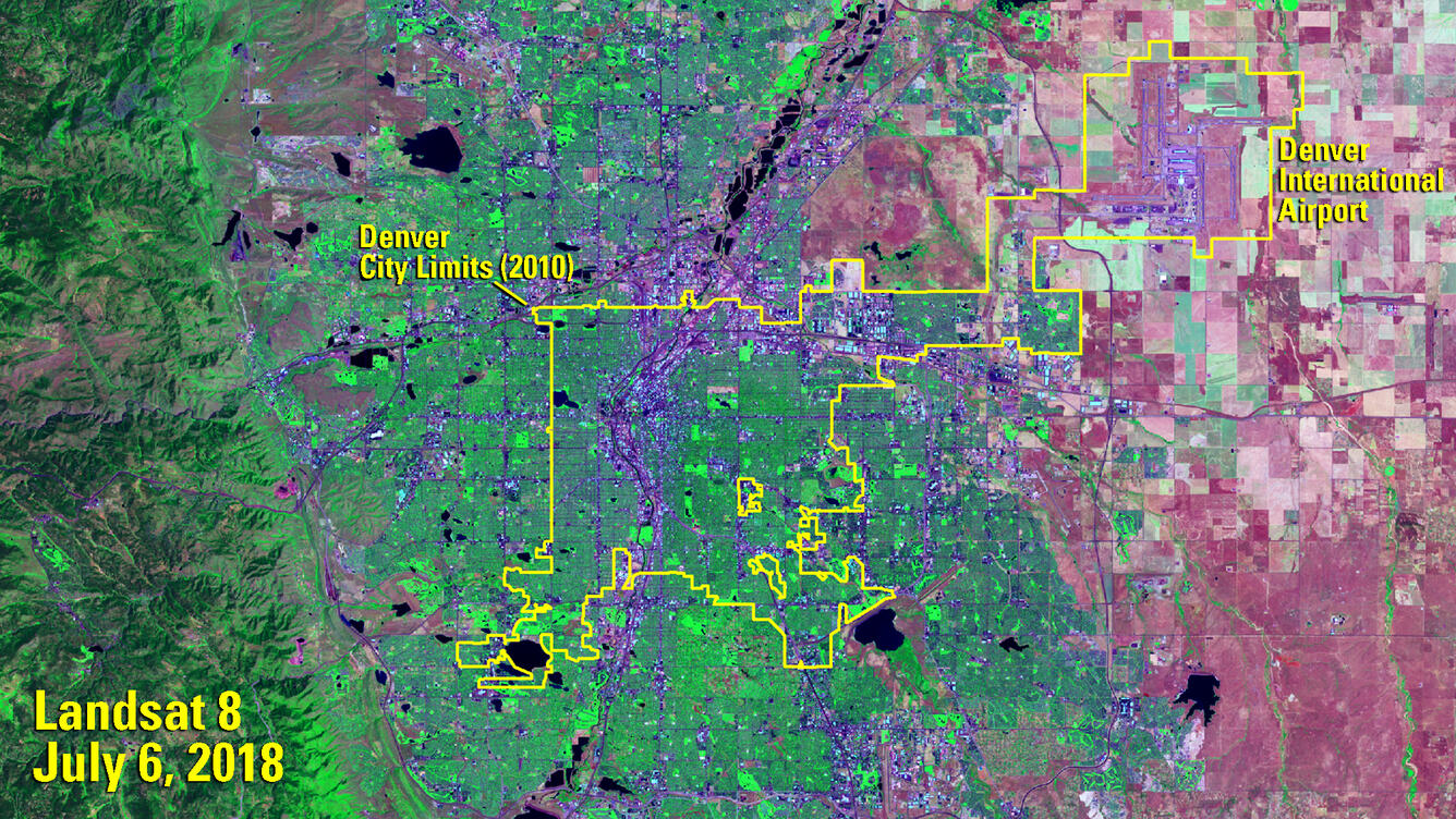 Landsat image of Denver, Colorado in 2018