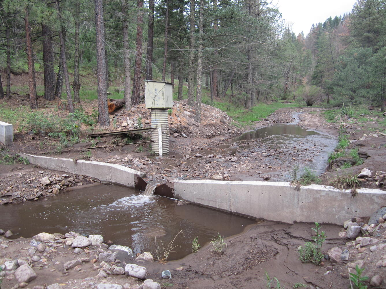 Streamflow-gaging station located on Eagle Creek below South Fork near Alto, New Mexico, July 2013.