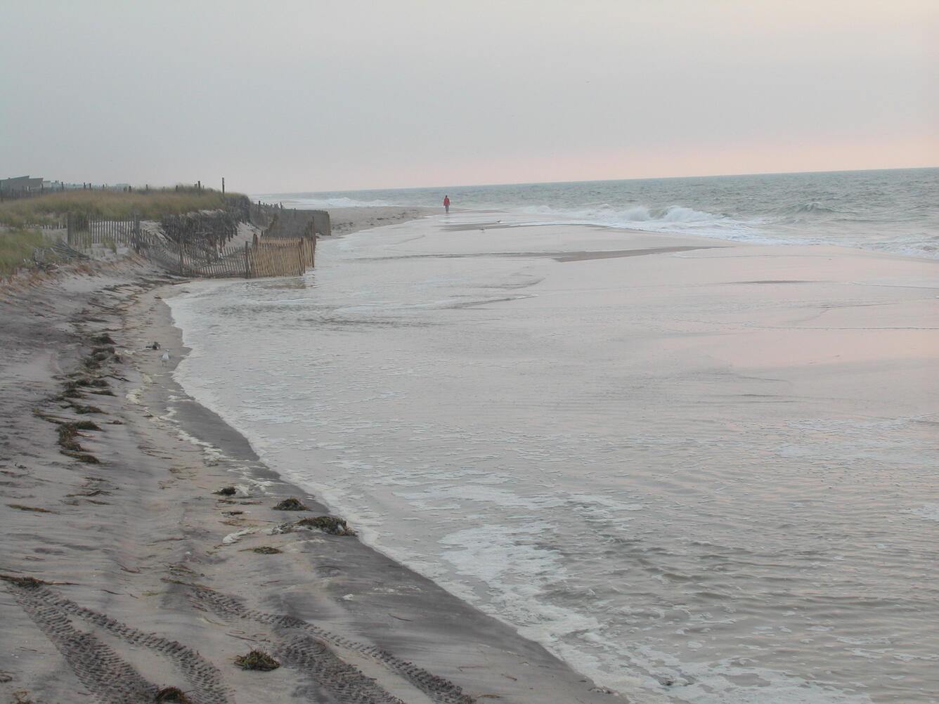 Photograph of Fire Island, New York beach, water,  and waves