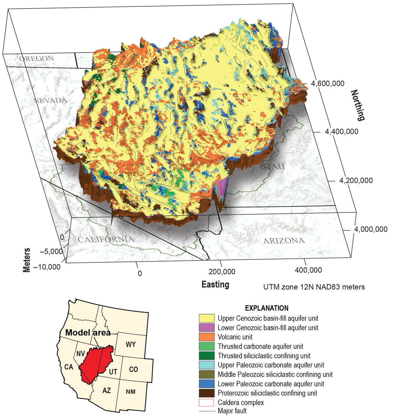 Perspective view of the Upper surface of the GBCAAS 3D geologic framework model