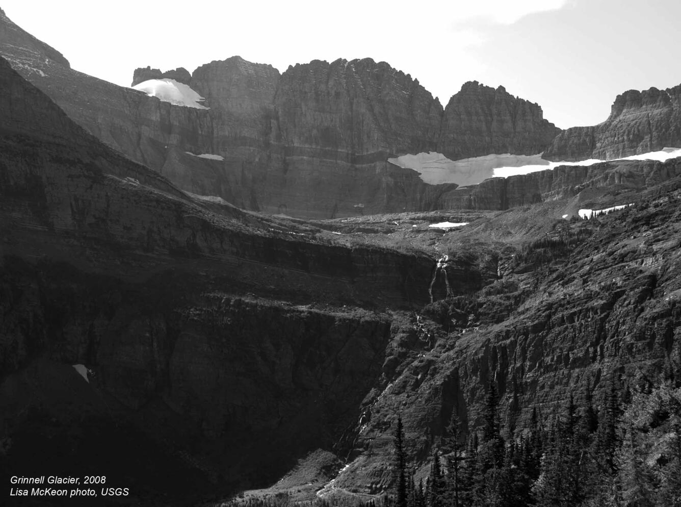 Grinnell Glacier from trail 2008 - black and white