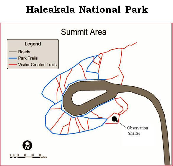 Haleakala National Park map showing Visitor Created Trails