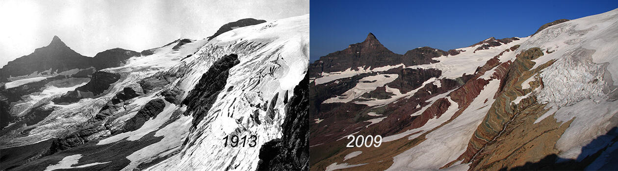 Repeat photo of Harrison Glacier (1913, 2009)