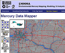 Screenshot of online mercury data mapper