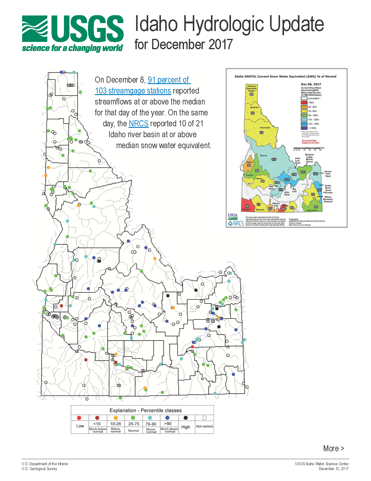 Idaho Hydrologic Update, December 2017
