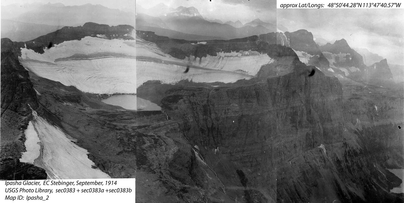 Ipasha Glacier in Glacier National Park, circa 1914.  Image 2 of 2.