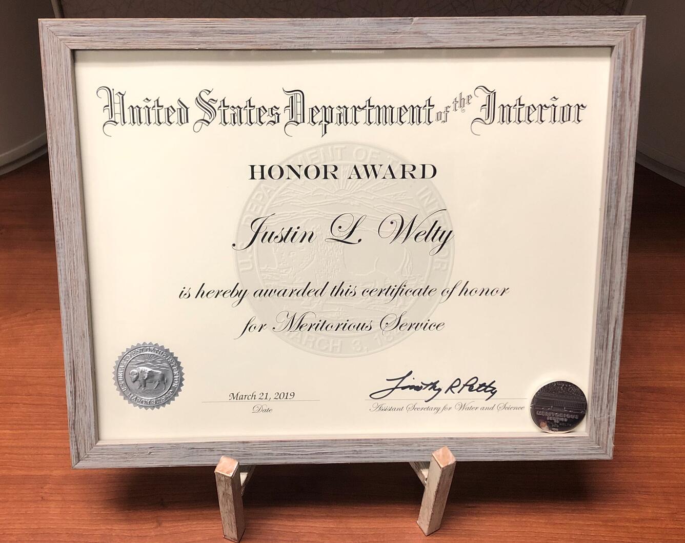 Justin Welty Merit Award