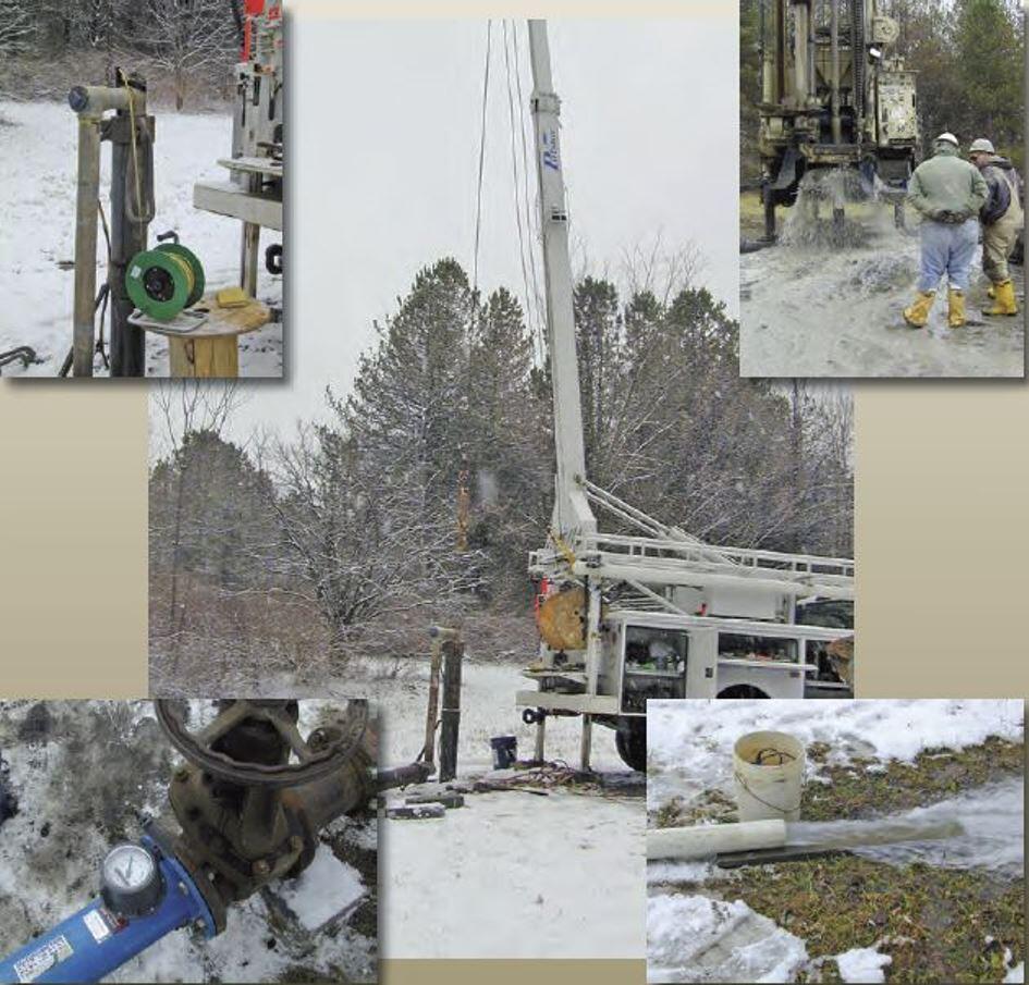 multiple photos of drillrig on snowcovered ground