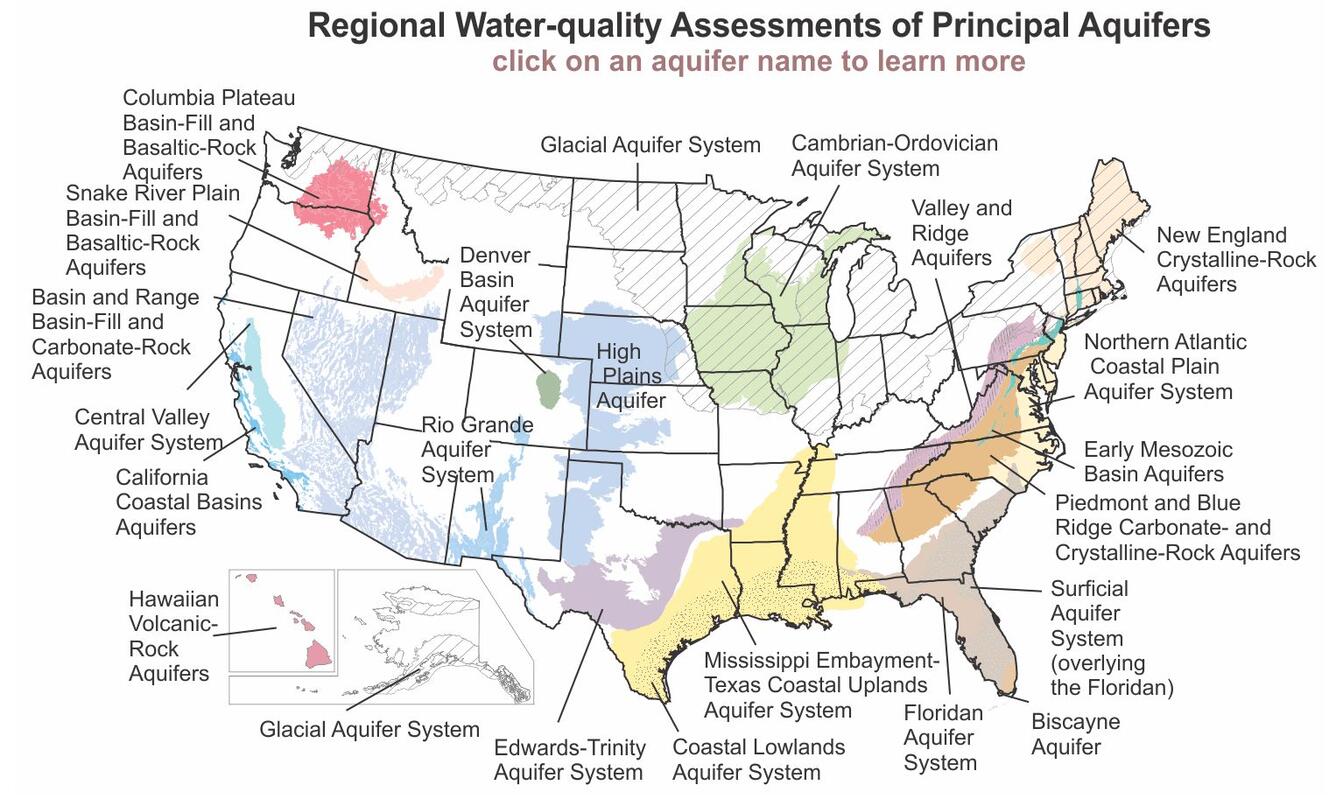 multicolored map of aquifers in the United States