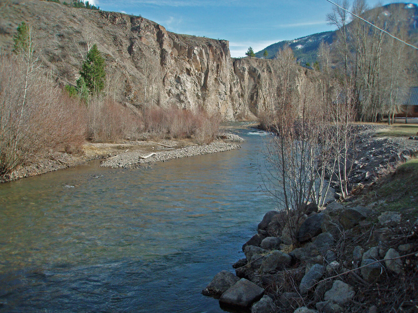 Lake Fork of the Gunnison near Lake City, CO. XS1, looking upstream, from left hand bank, April 10, 2012. Discharge: 175 cfs