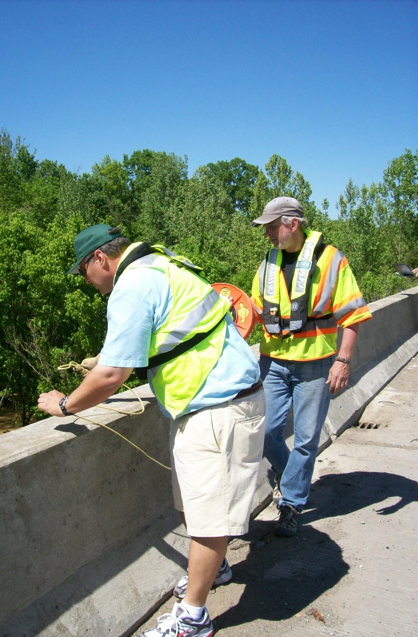 USGS Kentucky staff making a bridge measurement - Rolling Fork River near Boston, KY