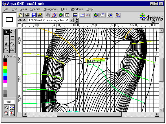 Screenshot from MODFLOW-GUI showing example pathlines and head contours.