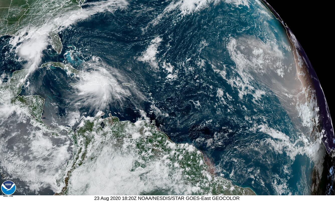 Hurricane Marco and Tropical Storm Laura in Atlantic Ocean